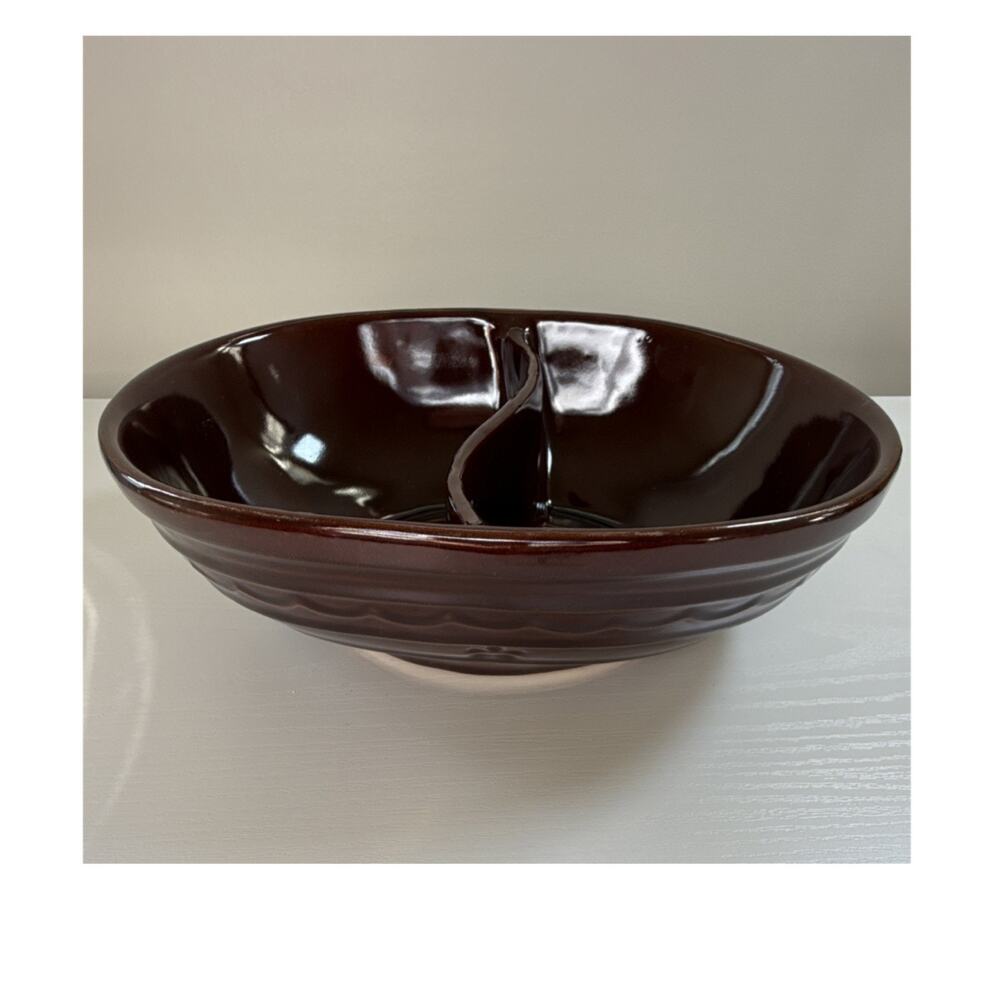 Vintage Marcrest Divided Serving Bowl Brown 9.5in